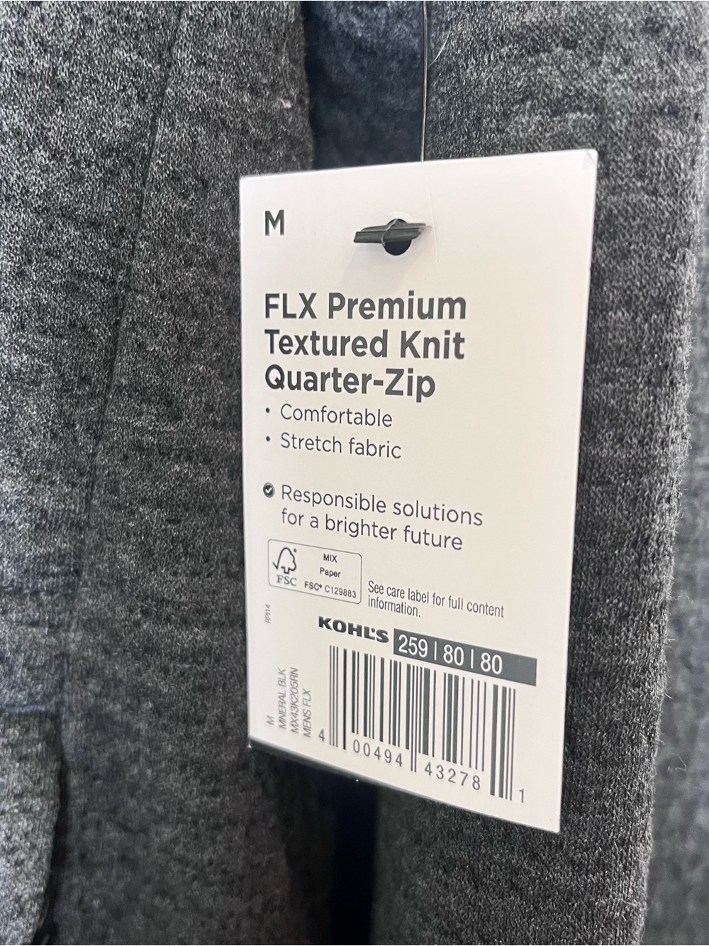 FLX Premium Textured Knit
Quarter-Zip Medium Charcoal Gray Sweater‎ Full Zip NWT - Picture 4 of 7